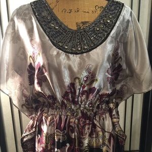 Silver and purple top with beaded neck